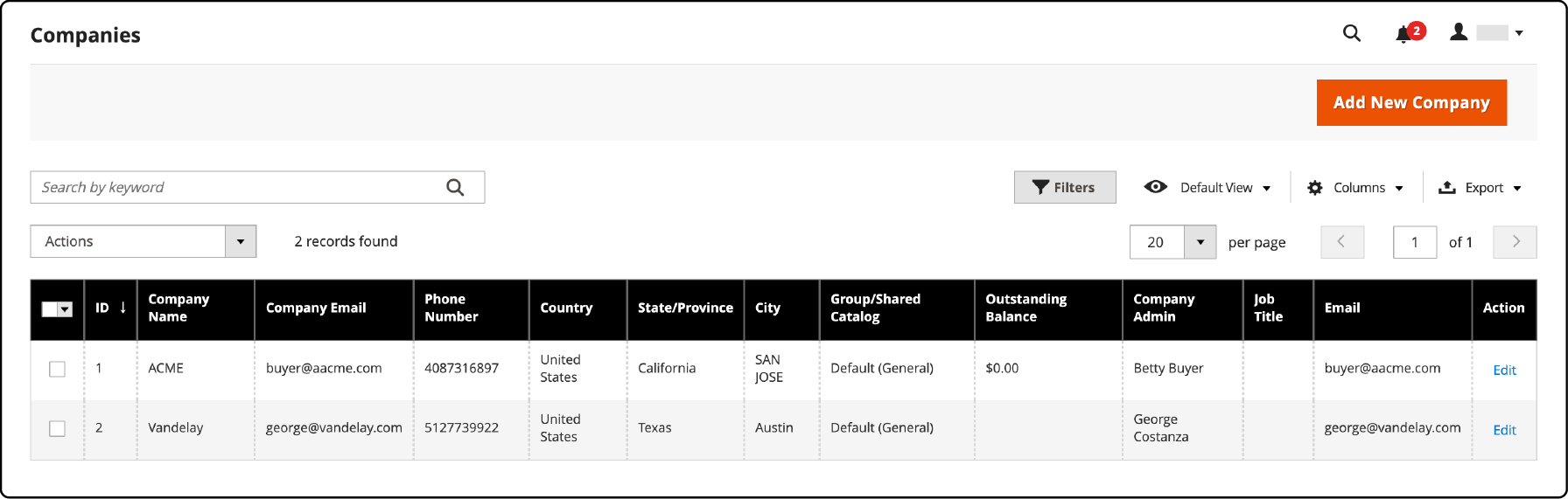 Company account management feature in Adobe Commerce B2B platform