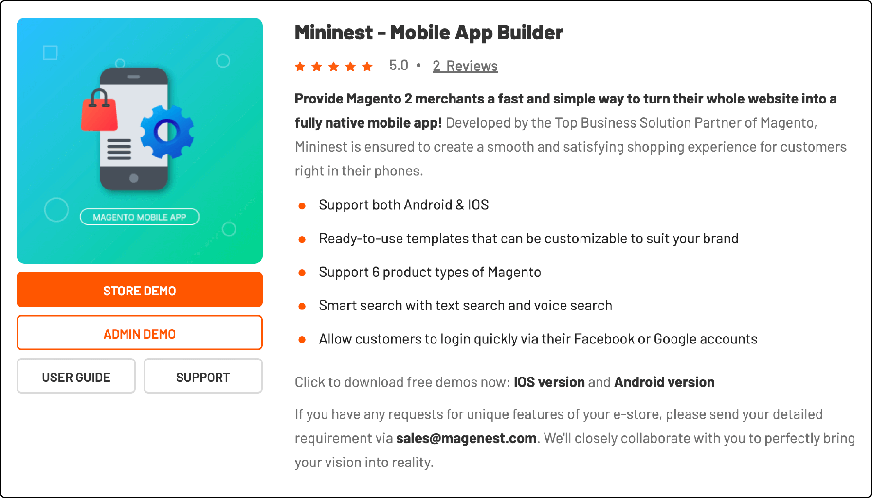 Mininest Mobile App Builder's sleek design by Magenest