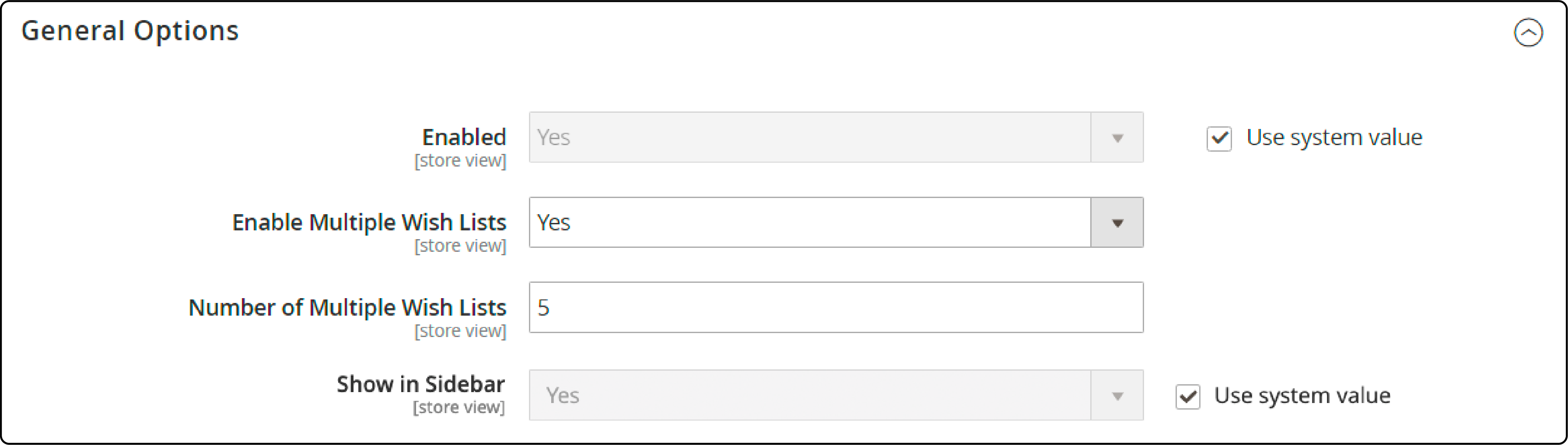 General options for configuring Magento 2 wishlists