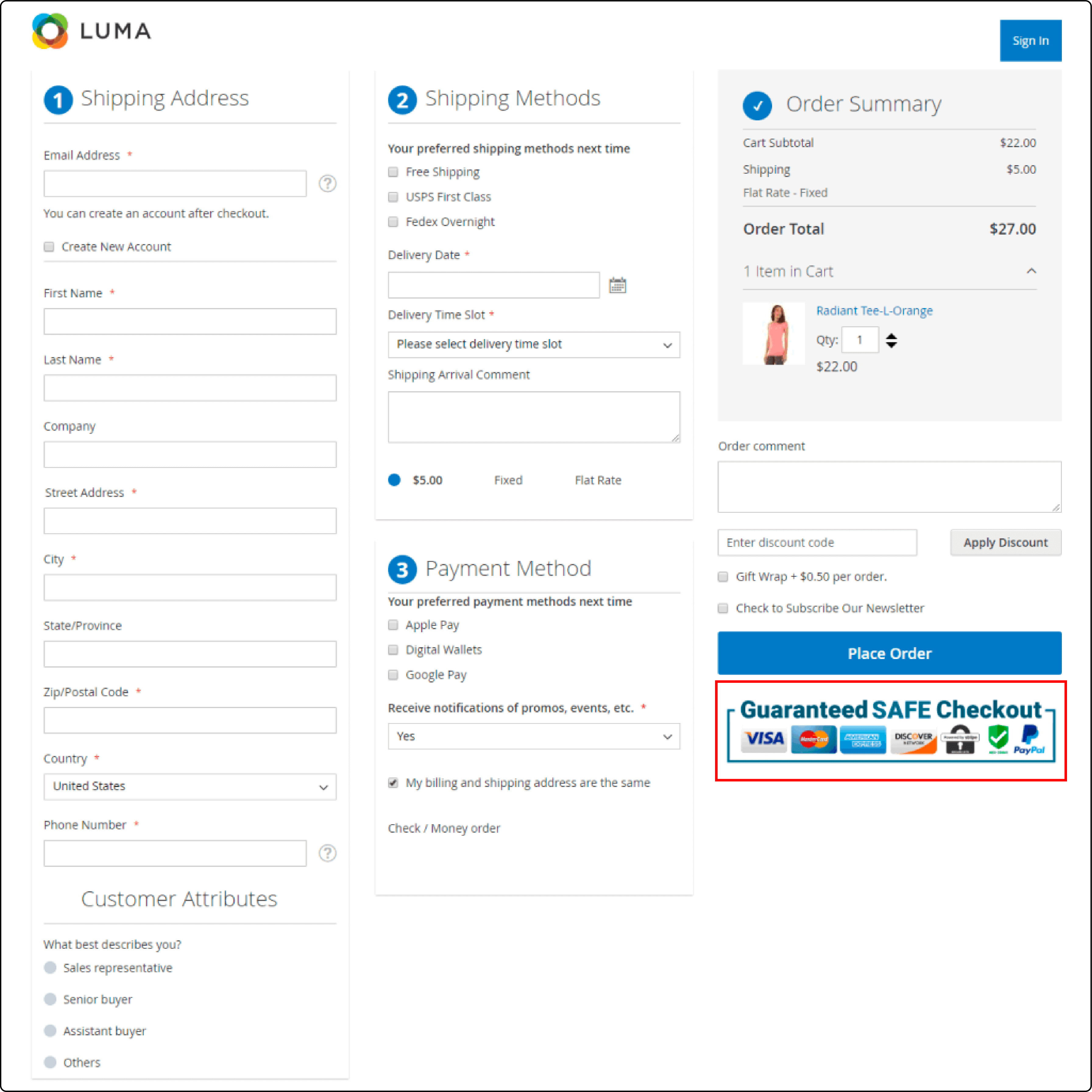 Secure transaction symbols in Magento checkout