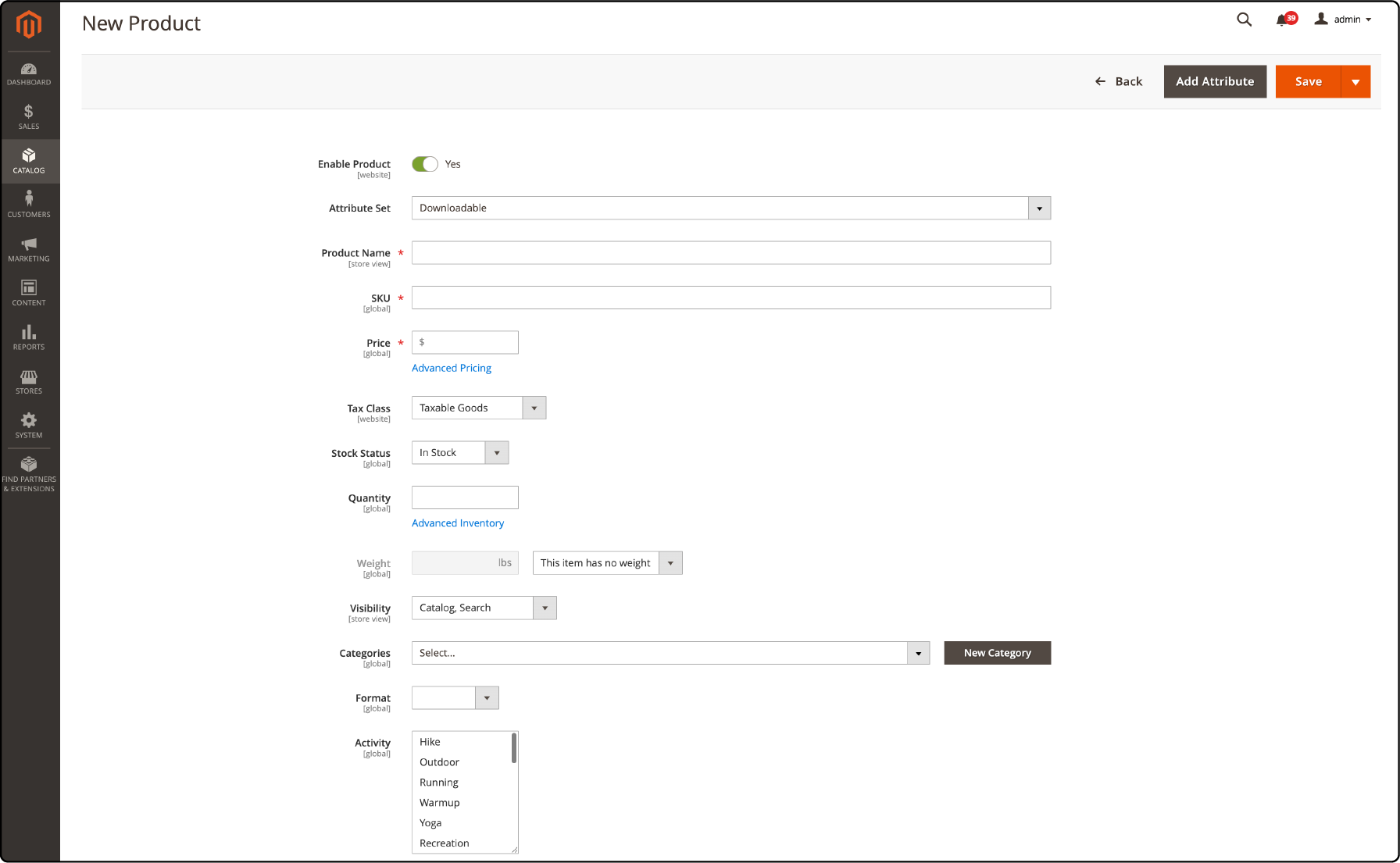 Filling out key details for a Magento downloadable product