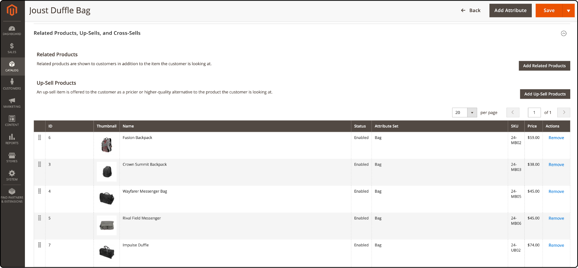 Magento 2 admin panel configuration for cross-sells and upsells