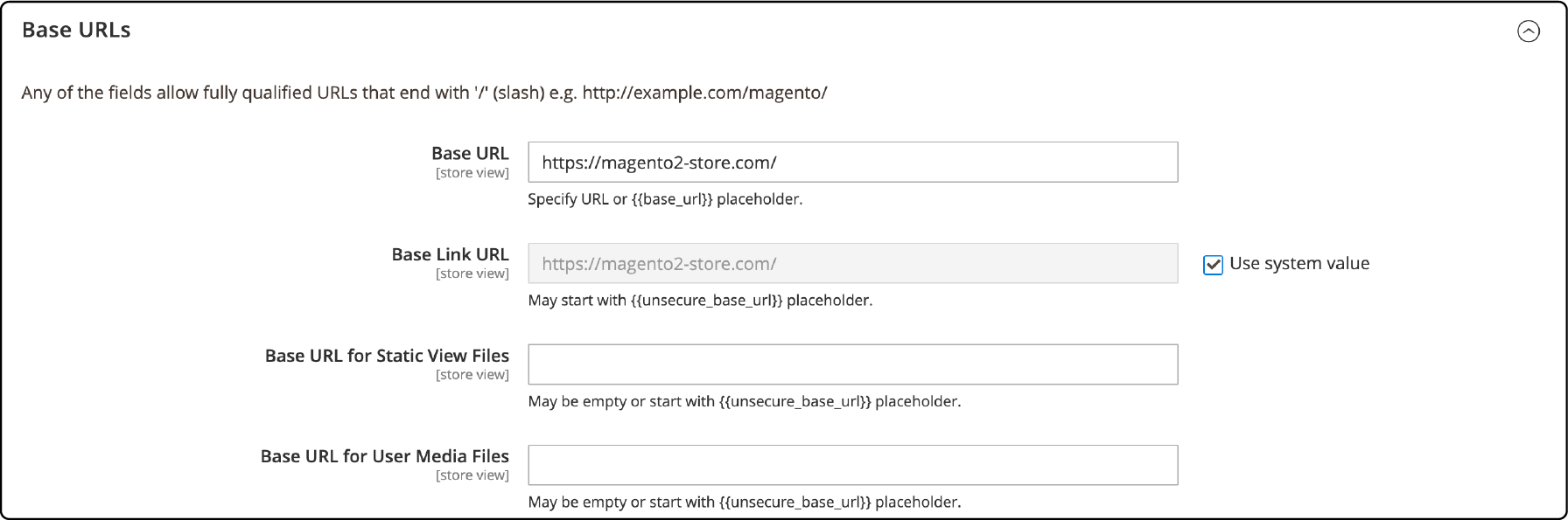 Configuring base URL for Magento storefront