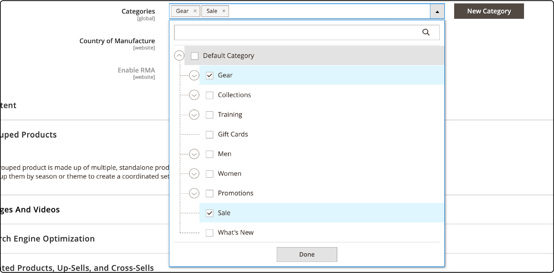 Assigning Magento 2 Grouped Product to a Category