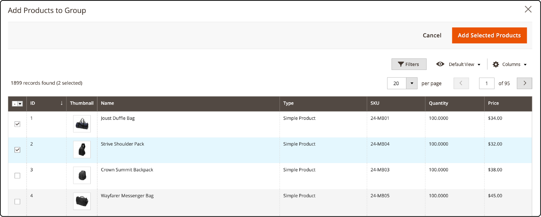 Adding Products to the Magento 2 Grouped Product
