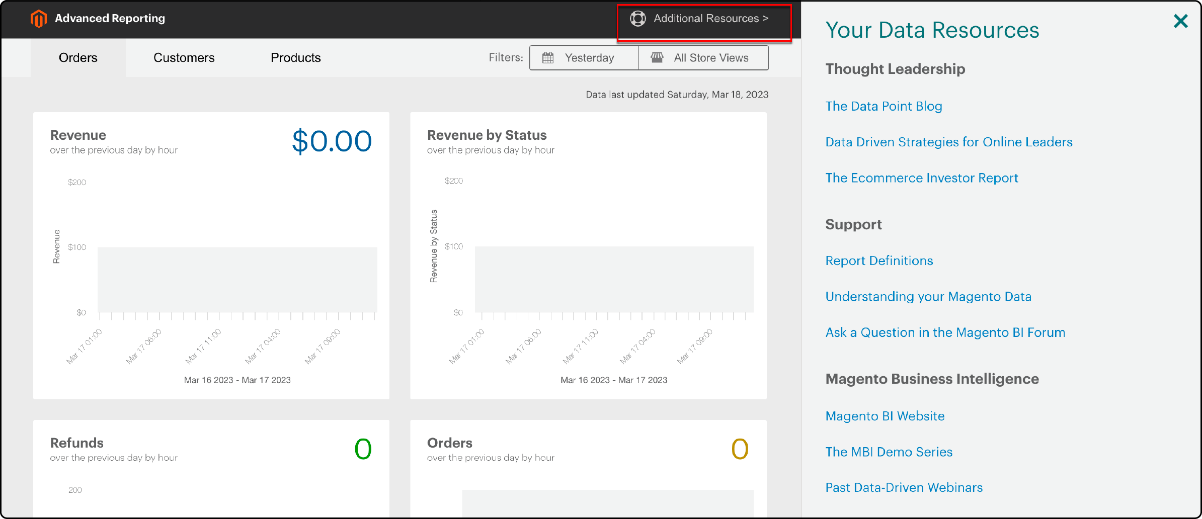 Navigating Data Resources in the Advanced Reporting Dashboard