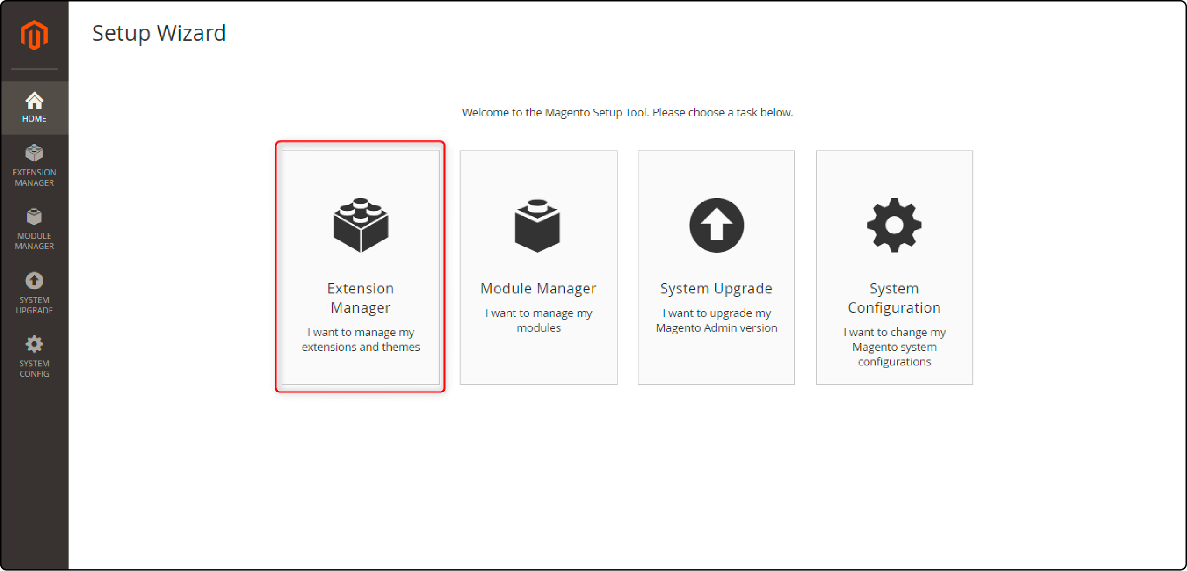 Selecting Extension Manager for SMTP setup in Magento 2