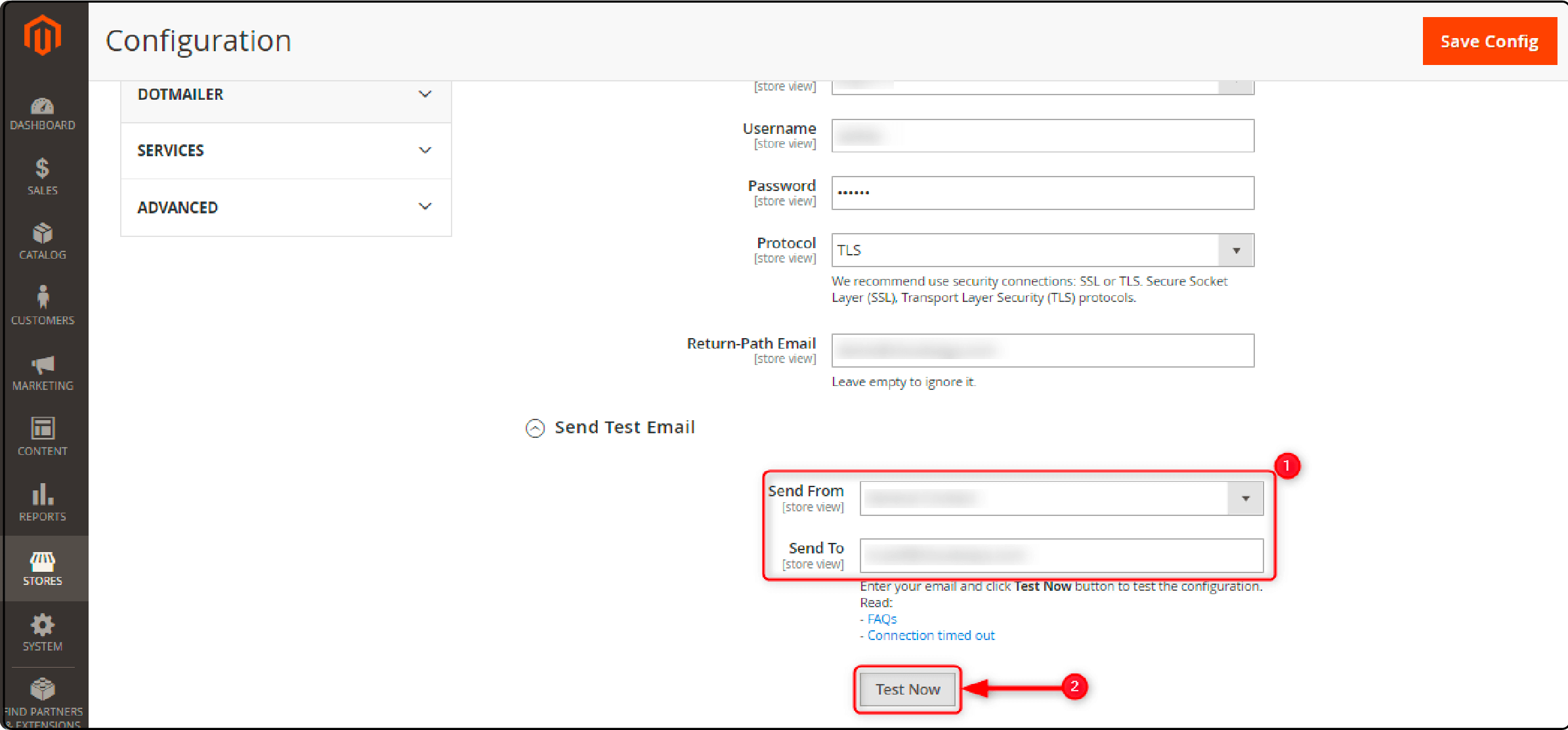 Verifying SMTP settings by sending test emails in Magento 2