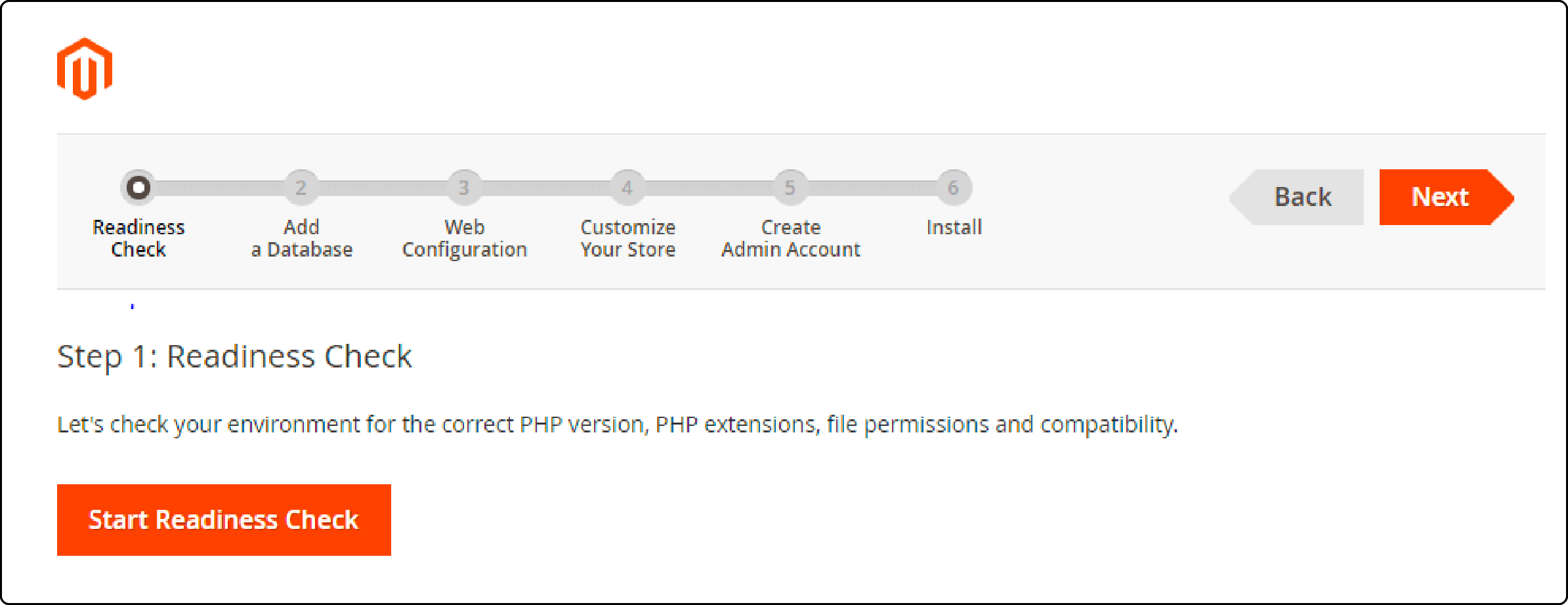 Magento start readiness check interface