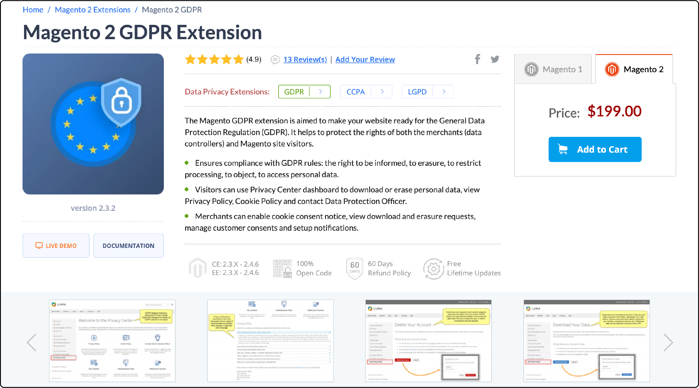 Magento 2 GDPR Extension interface by Plumrocket