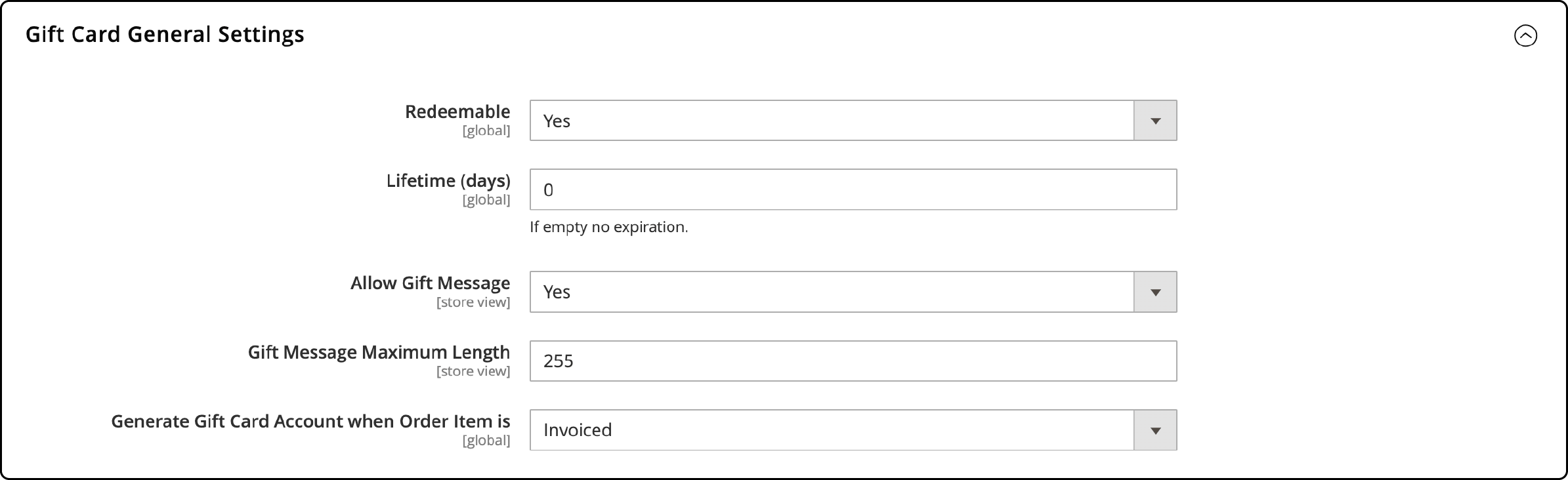 General settings configuration for Magento 2 Gift Card