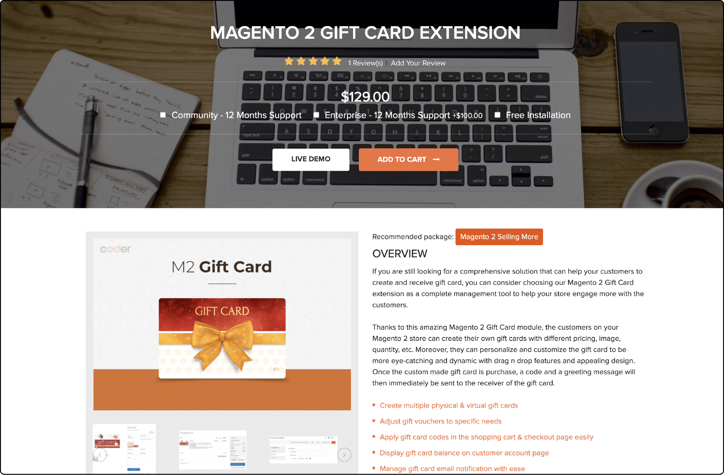 Landofcoder's Magento 2 Gift Card extension