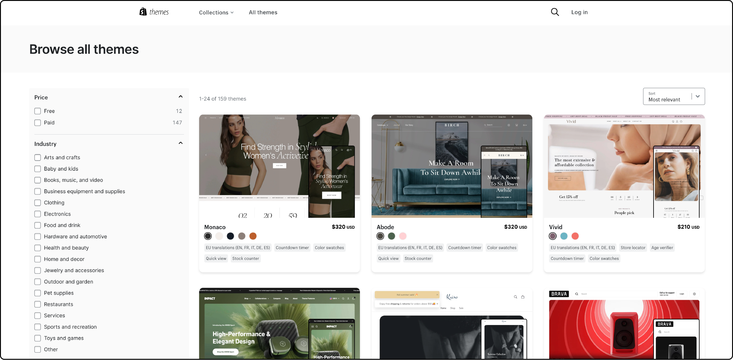 Collection of built-in themes in Shopify Plus