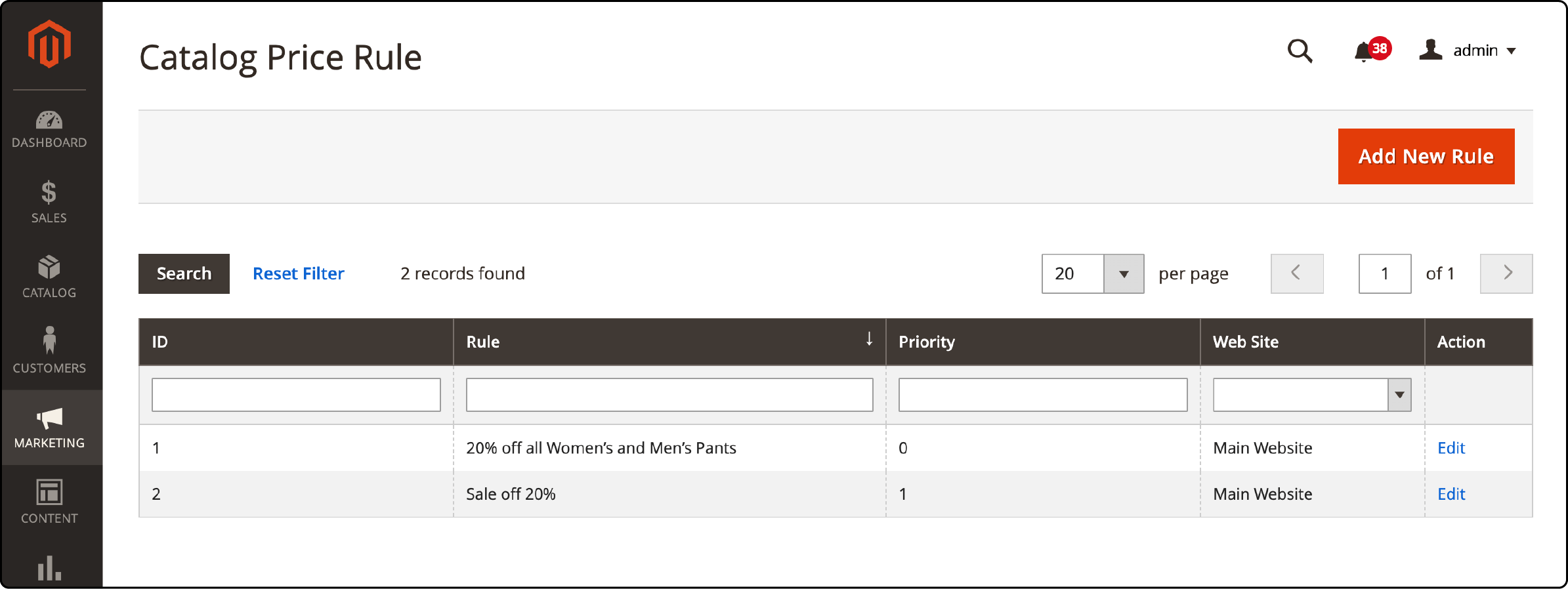 Magento 2 Catalog Price Rule Configuration Interface