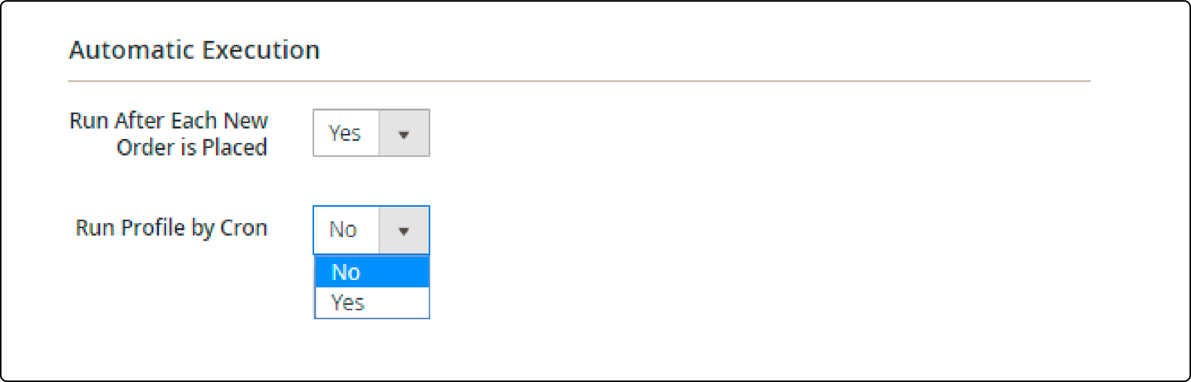 Setting to run export after each new order is placed in profile configuration