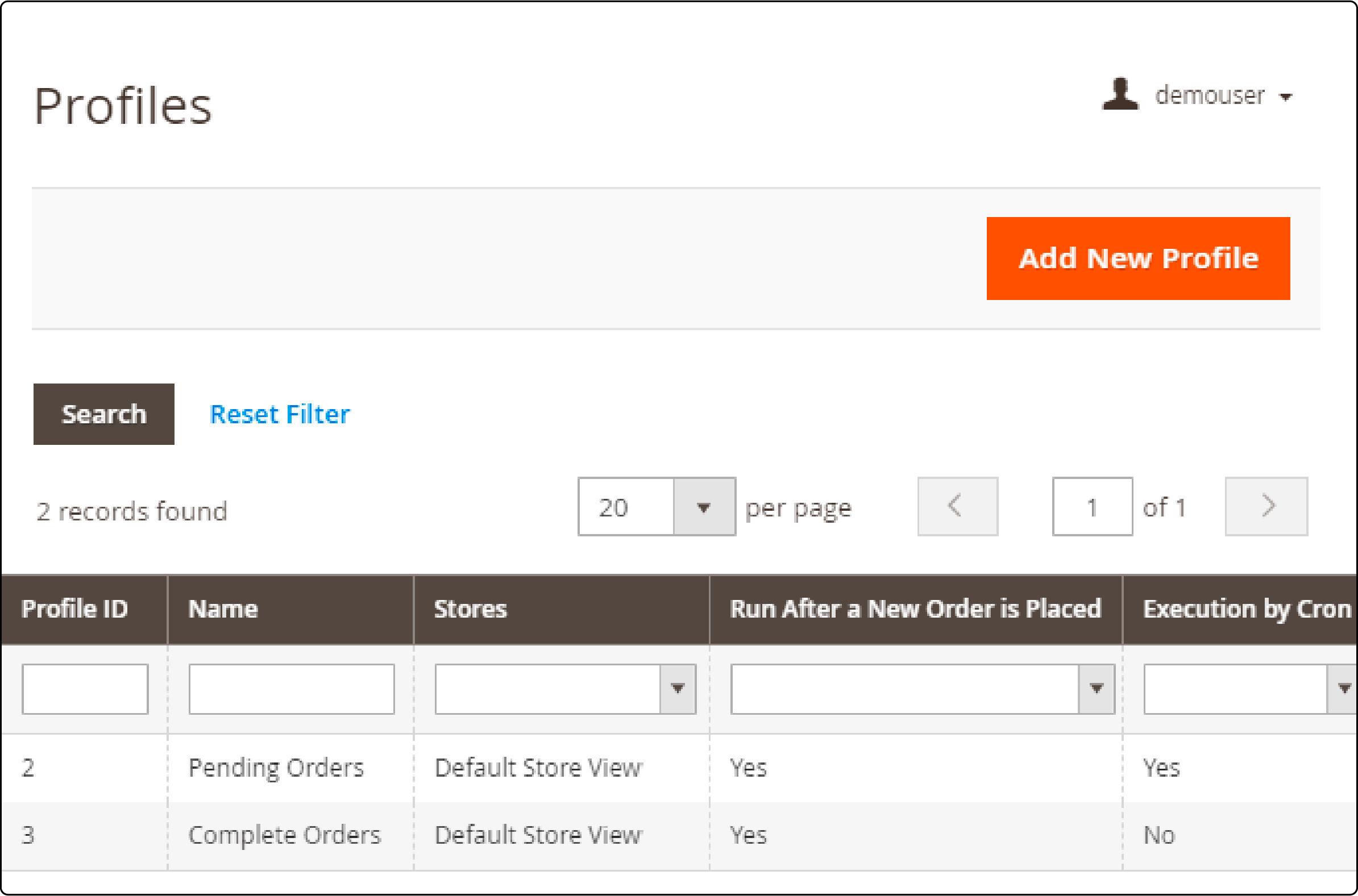 Navigating to Efficient Order Export section for profile configuration