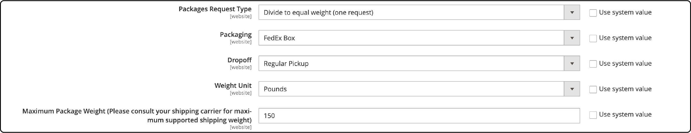 Configuring packaging description settings in Magento for FedEx shipping