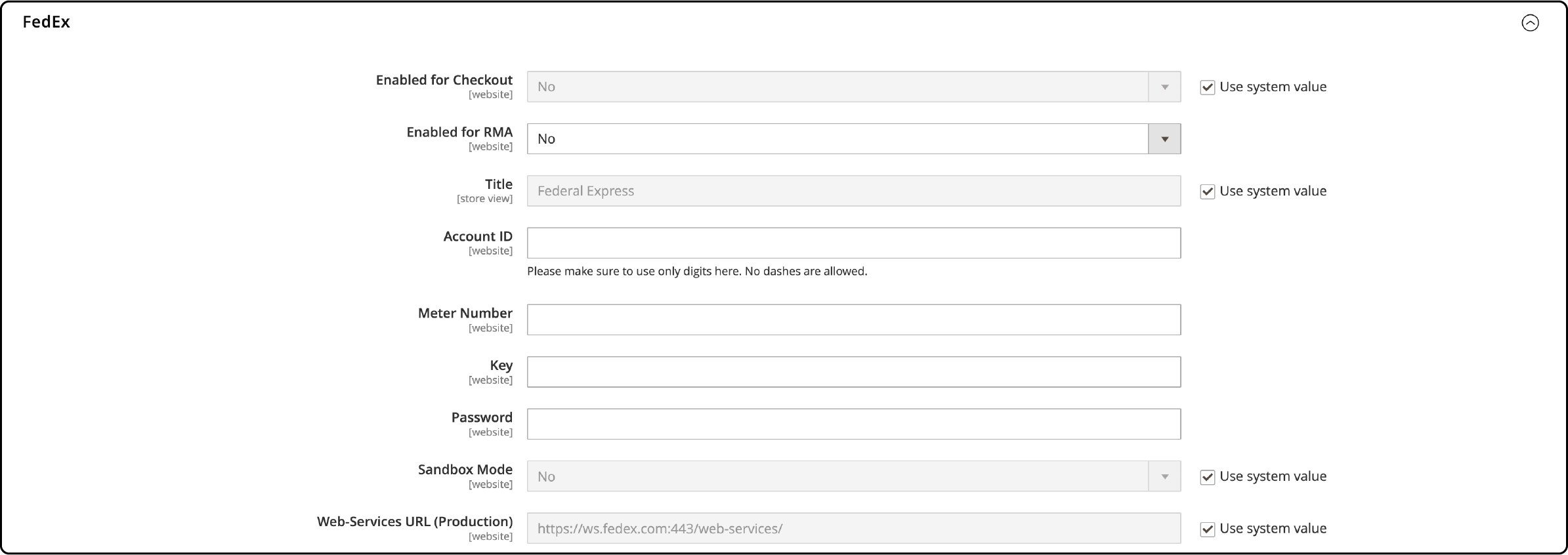 Enabling FedEx as a shipping option in Magento admin panel