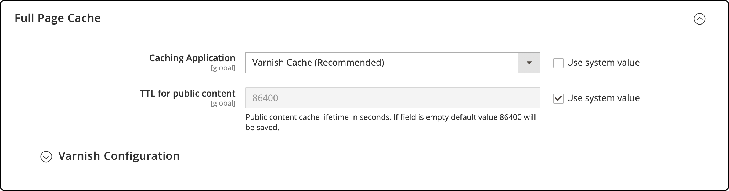 Enabling Varnish Cache in Magento settings