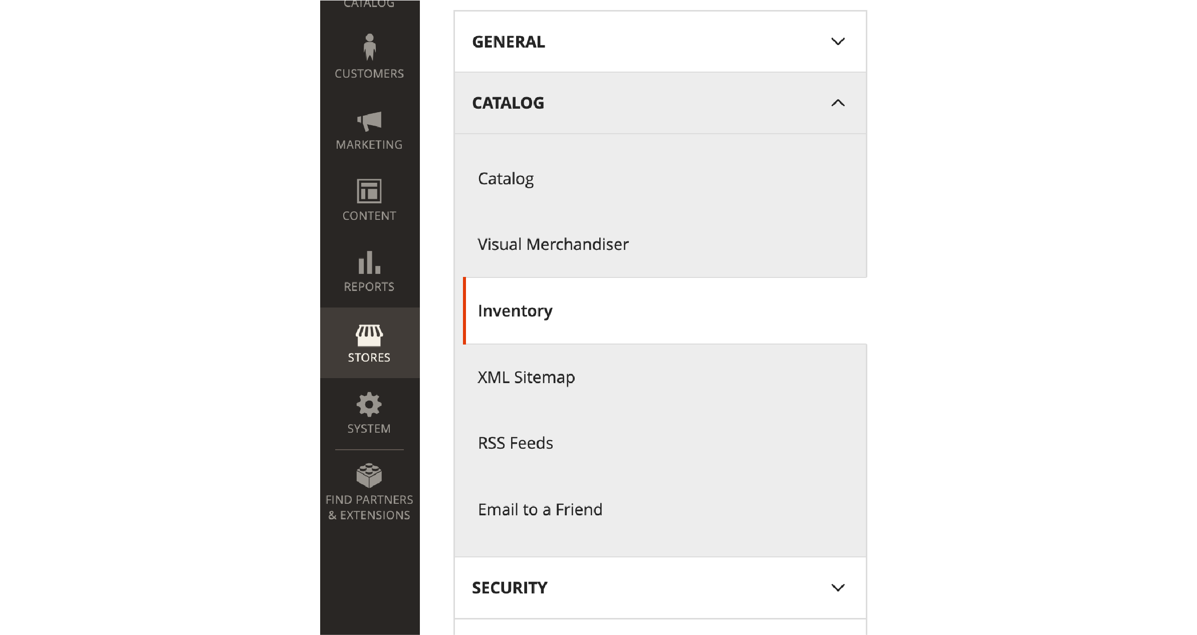 Navigating to Inventory for enabling Magento 2 backorders