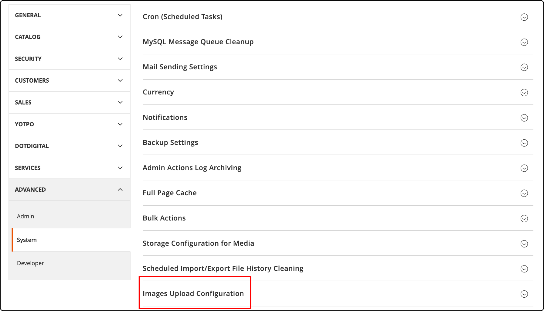 Navigating to System Settings for Resizing Images in Magento 2