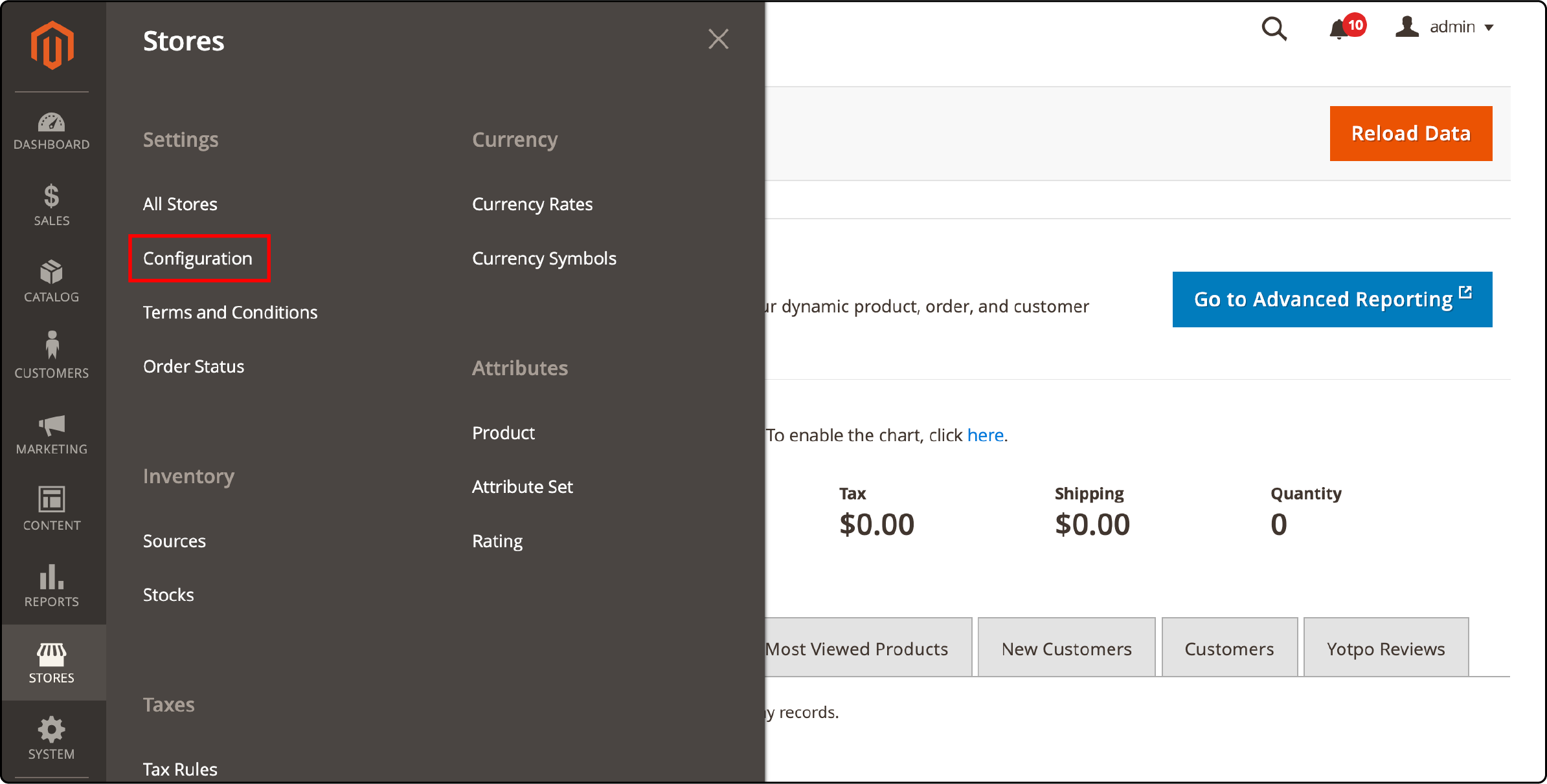 Navigating to Configuration for enabling HSTS in Magento 2 Admin Panel