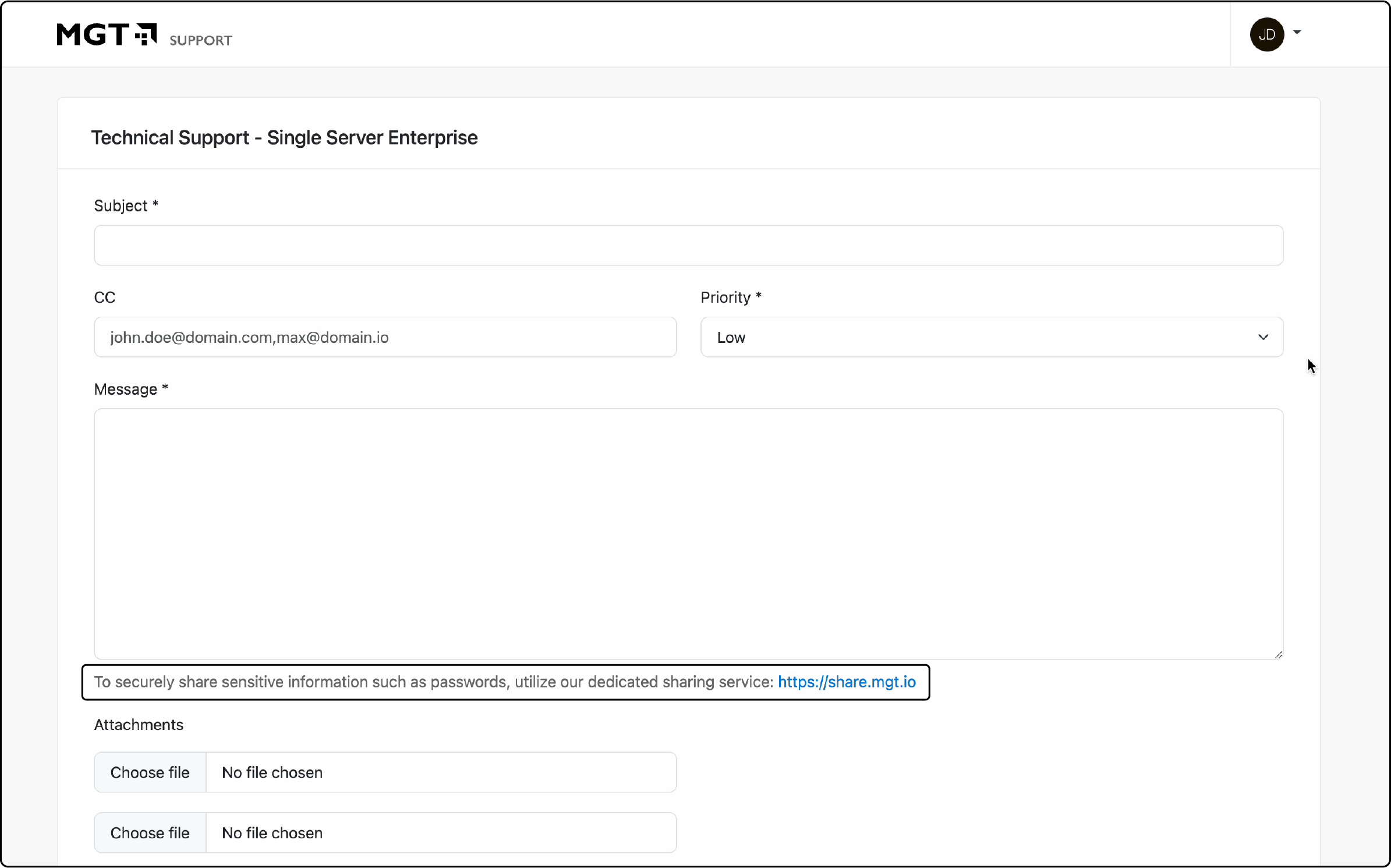 Secure method for sharing sensitive information within MGT Ticket System