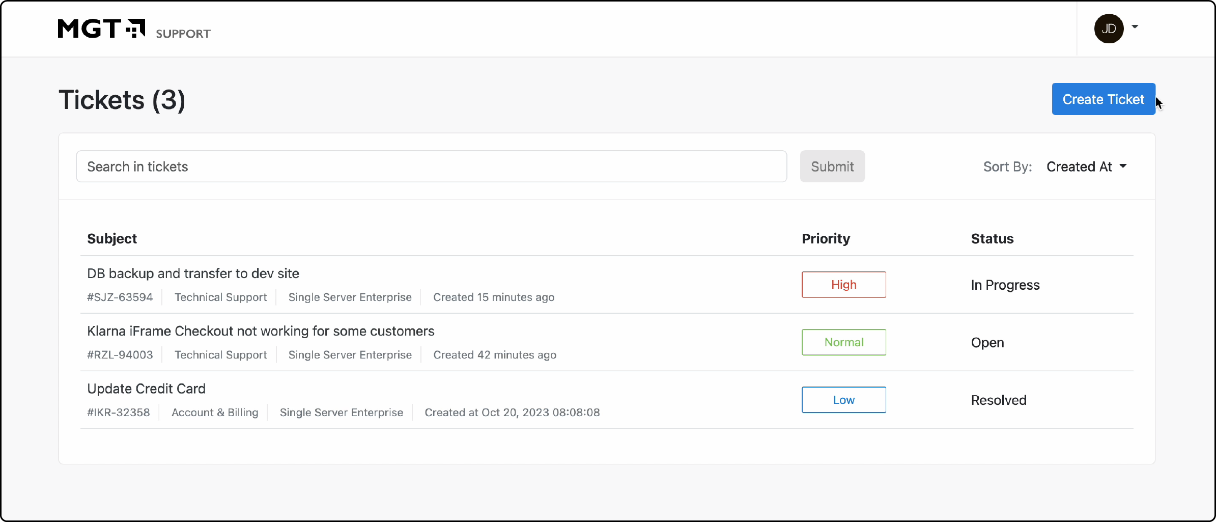 MGT Ticket System's new user interface designed for efficient navigation