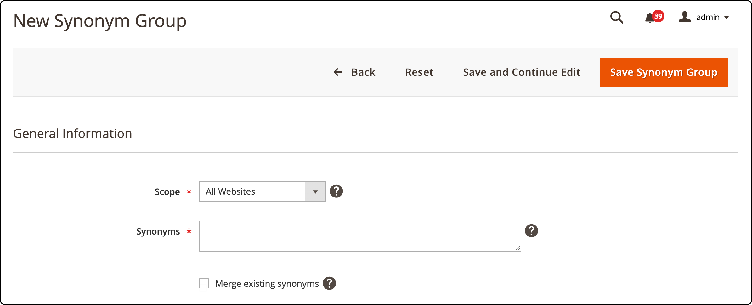 Creating a new synonym group for enhanced search functionality in Magento 2