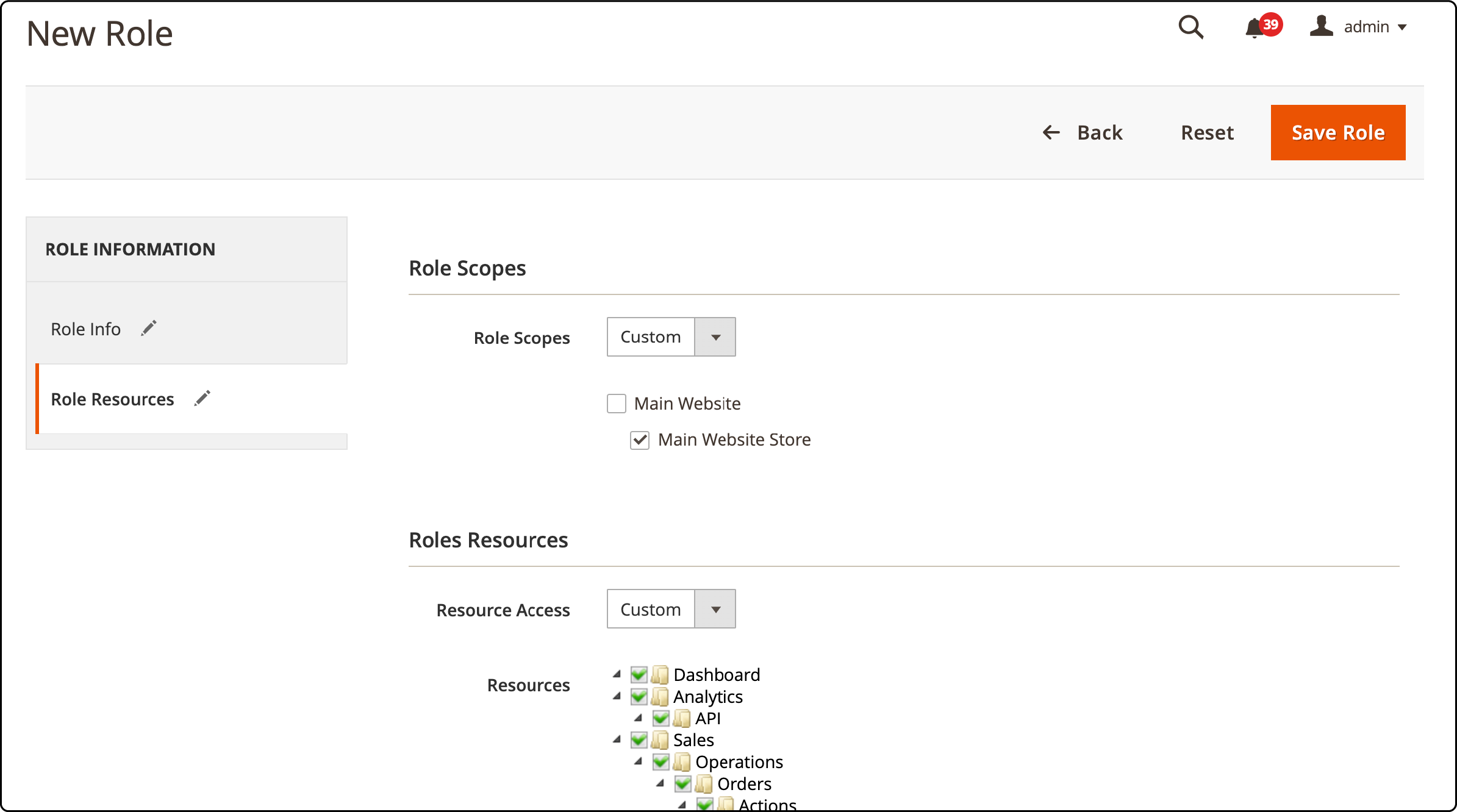 Setting Role Resources in Magento 2