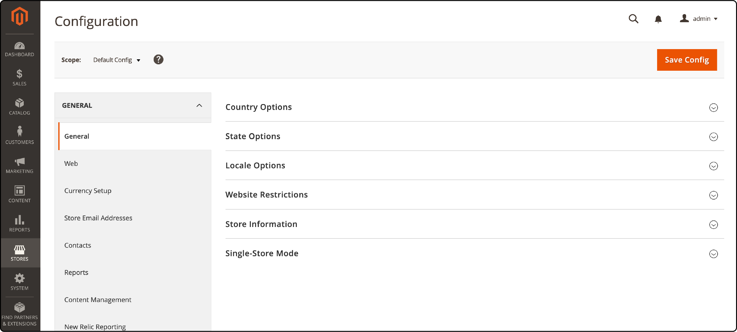 Magento 2 store settings customization panel