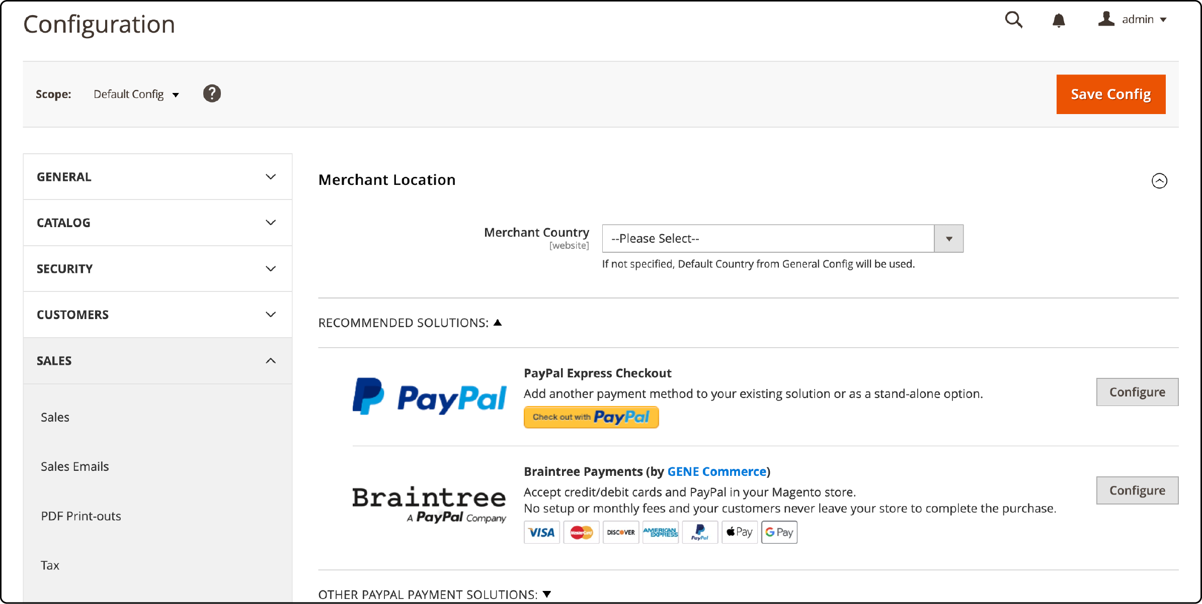 Payment and shipping settings in Magento