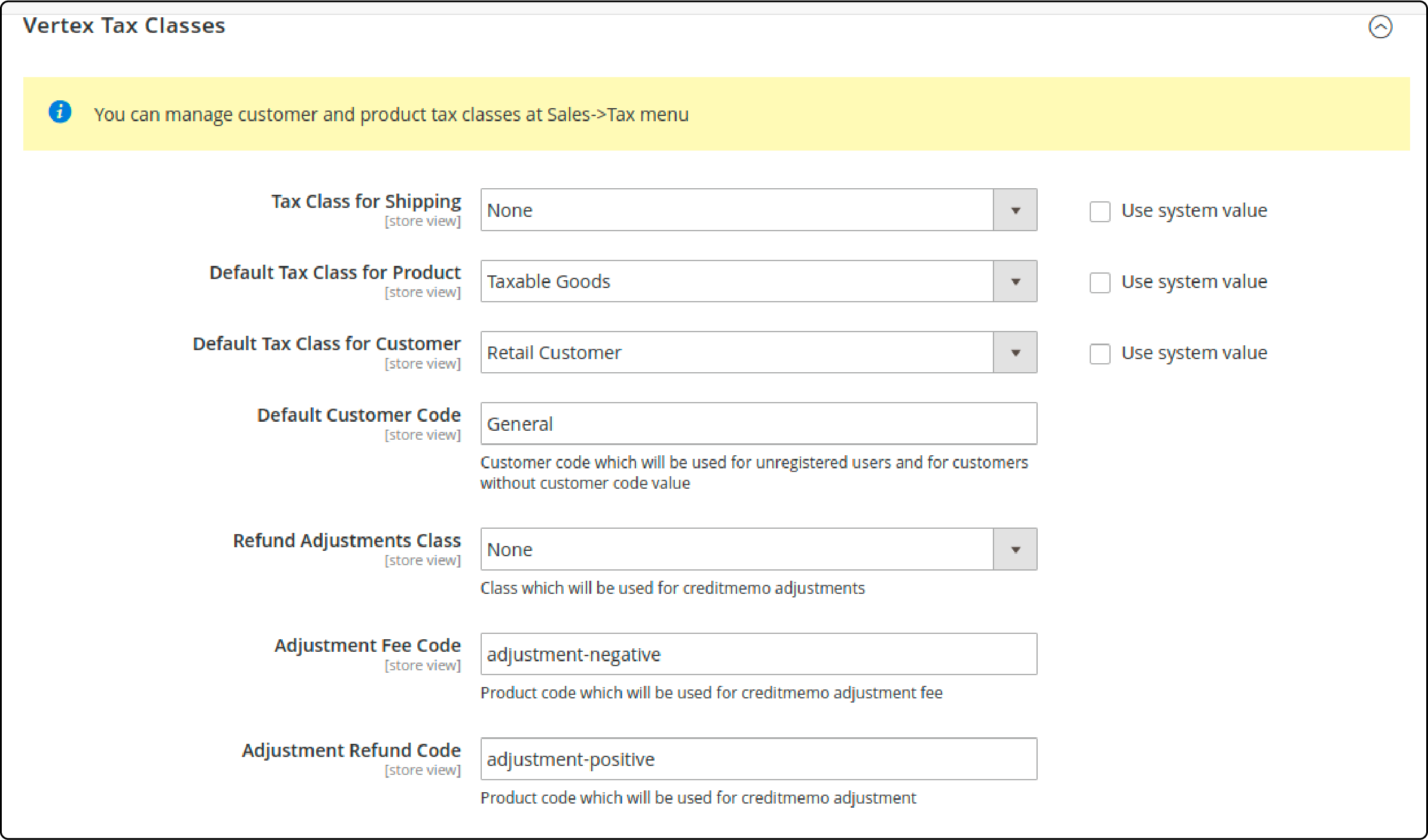 Vertex Settings and Tax Classes in Magento 2