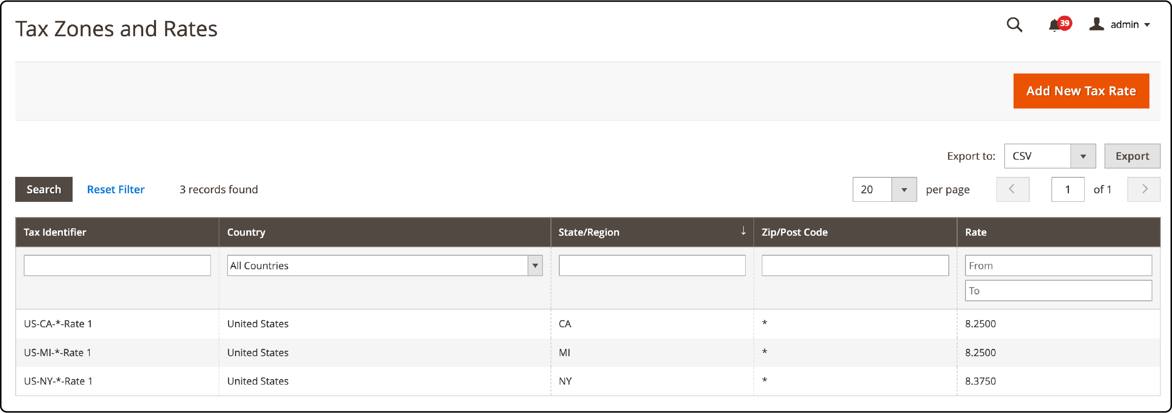 Setting Tax Zones and Rates in Magento 2