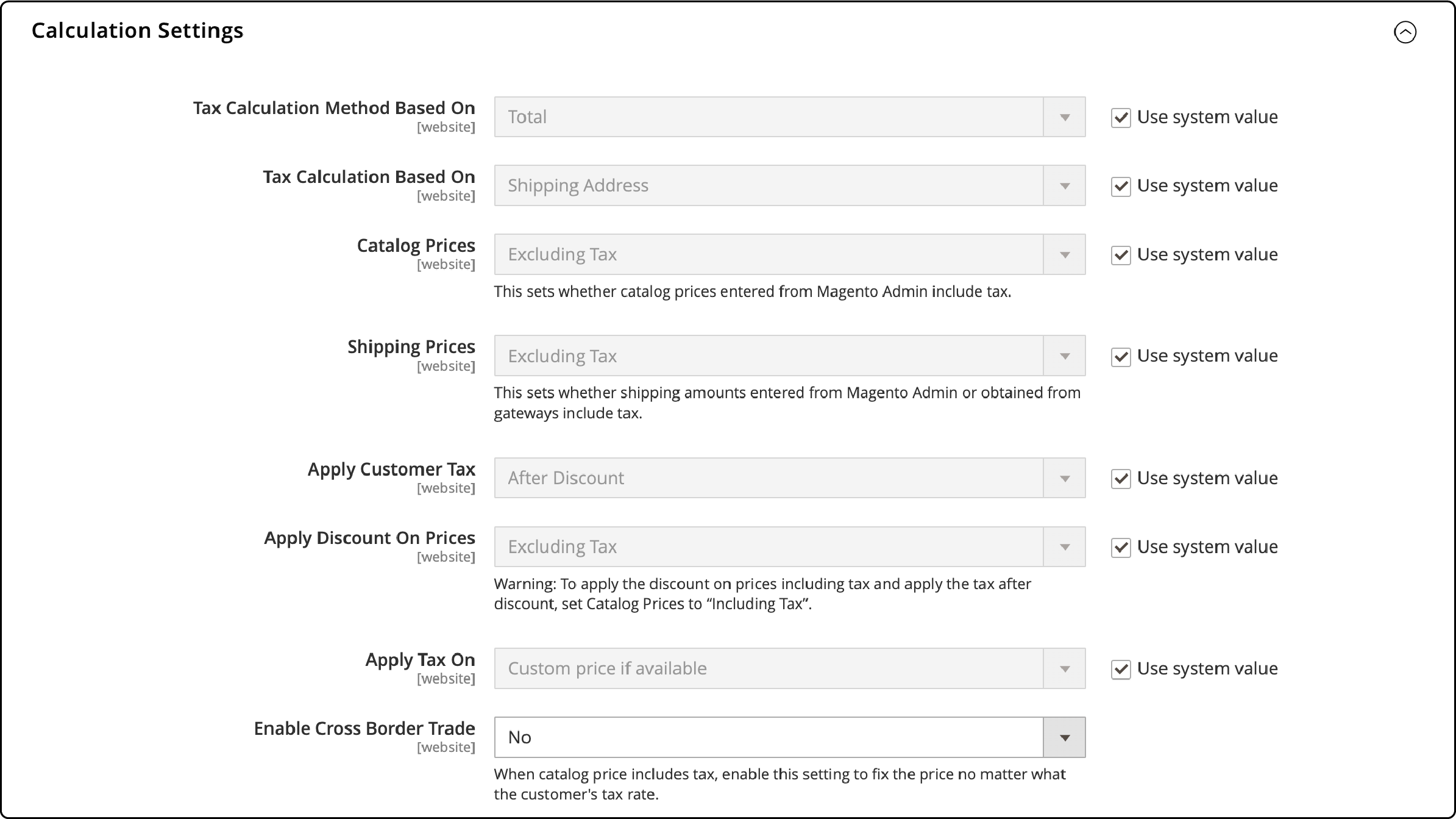 Tax Calculation Settings in Magento 2