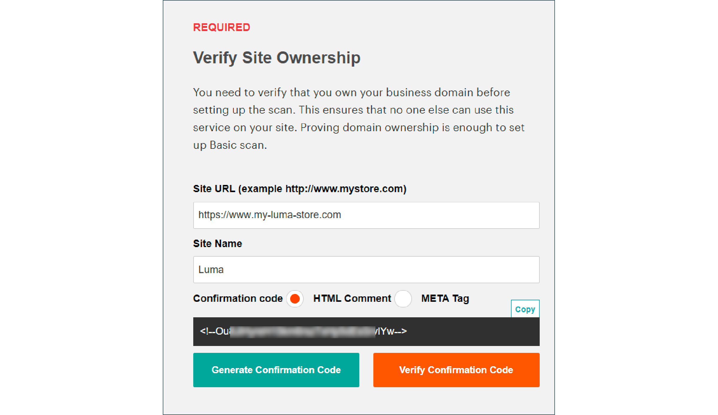 Steps to verify site ownership for Magento Security Scan tool