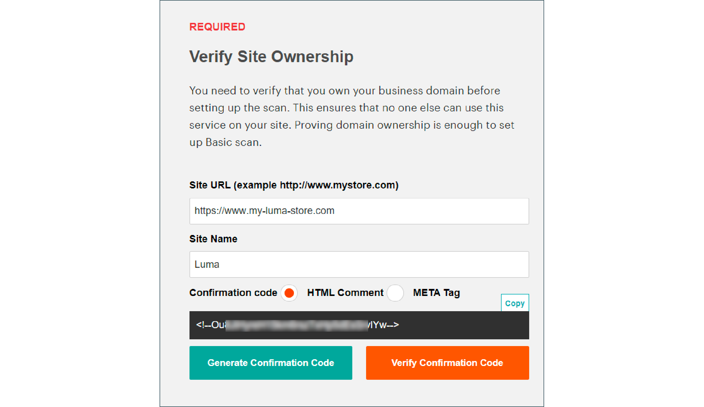 Verifying Site Ownership for Magento Security Scan Steps to verify site ownership for Magento Security Scan tool
