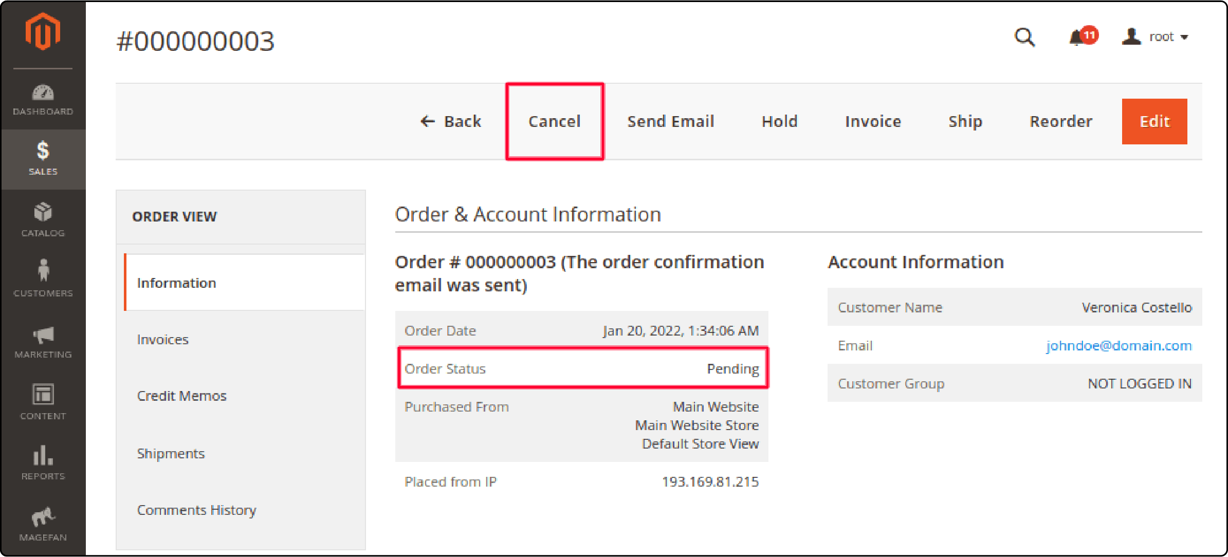 Additional step involved in canceling an order through Magento 2 admin panel