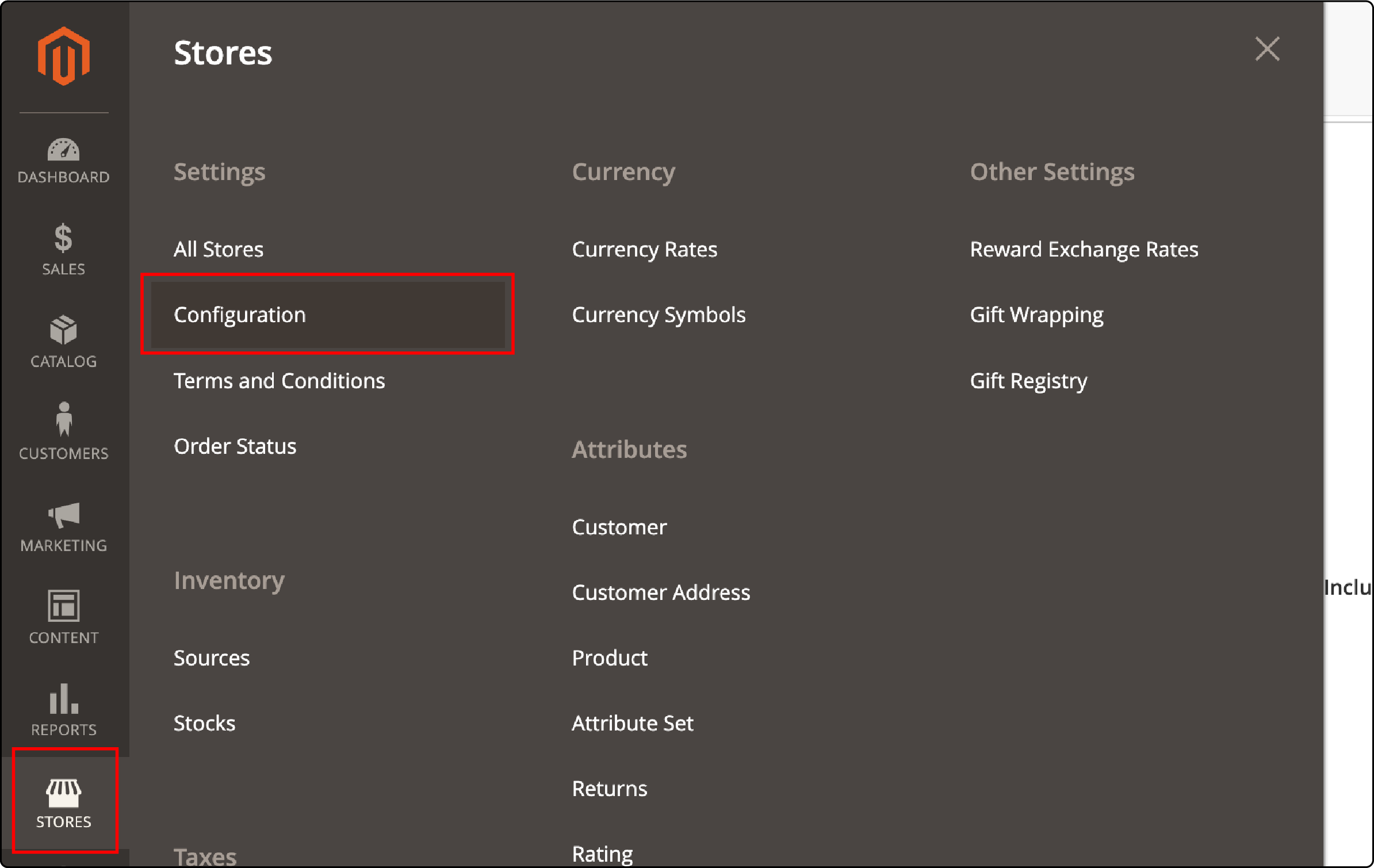 Step-by-step navigation to the Purchase Order configuration in Magento 2 admin panel