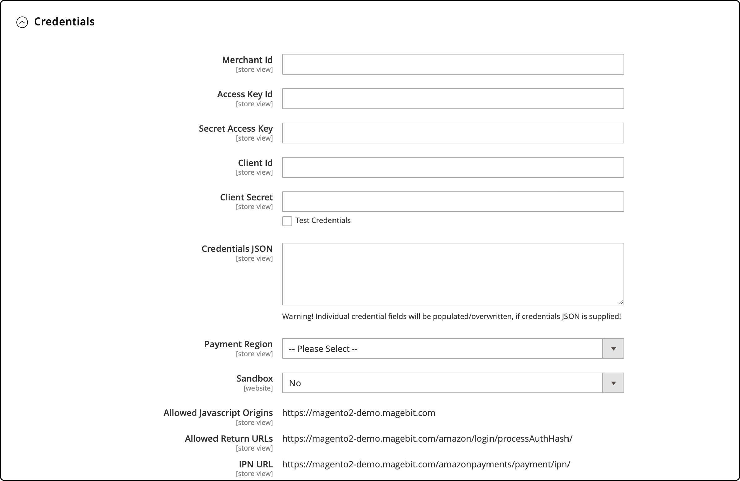 Magento 2 Amazon Pay Advanced Configuration Settings