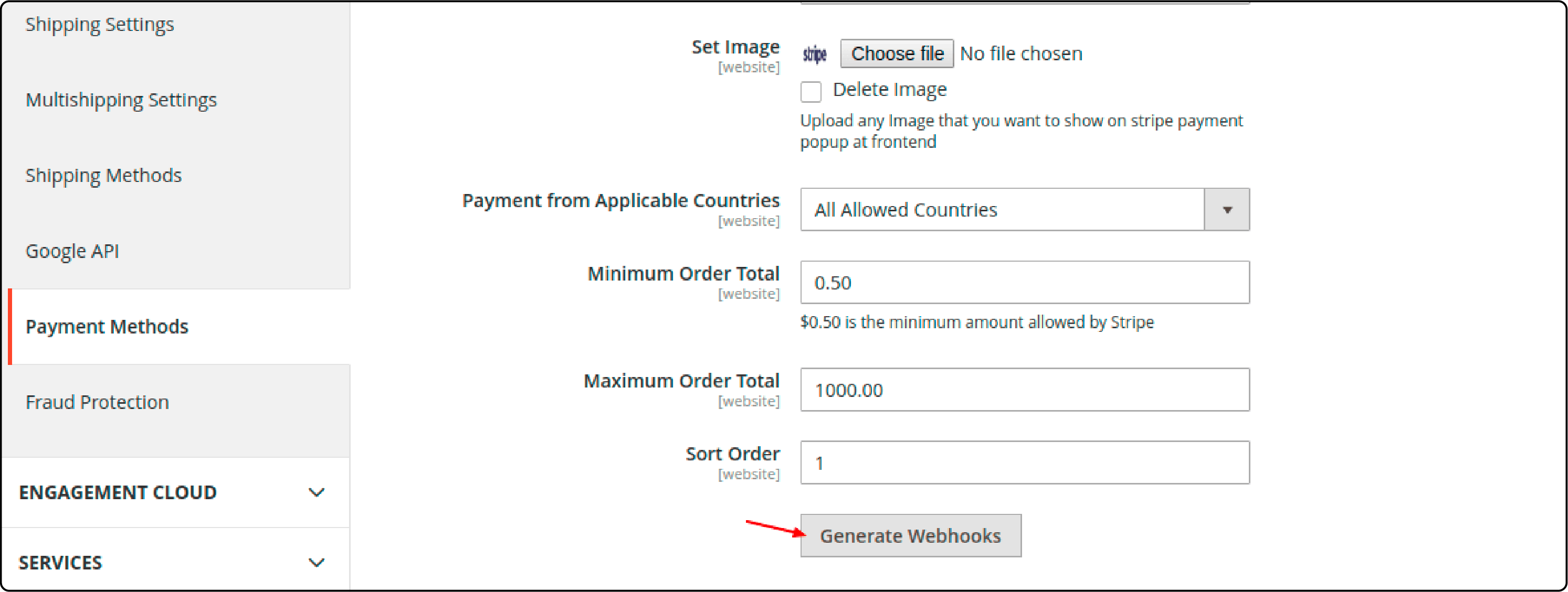 Process of generating webhooks in Magento 2 for Stripe integration