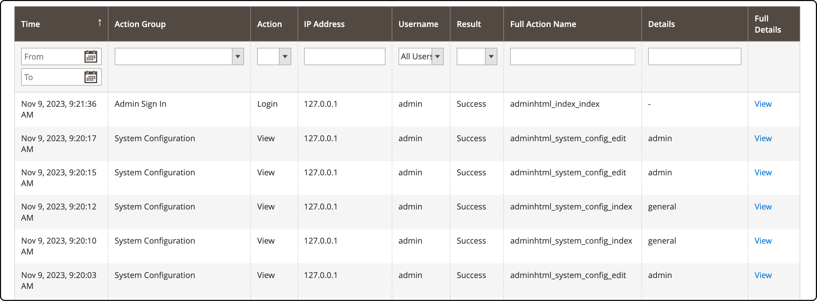 Detailed instructions on accessing Admin Action Log reports in Magento 2