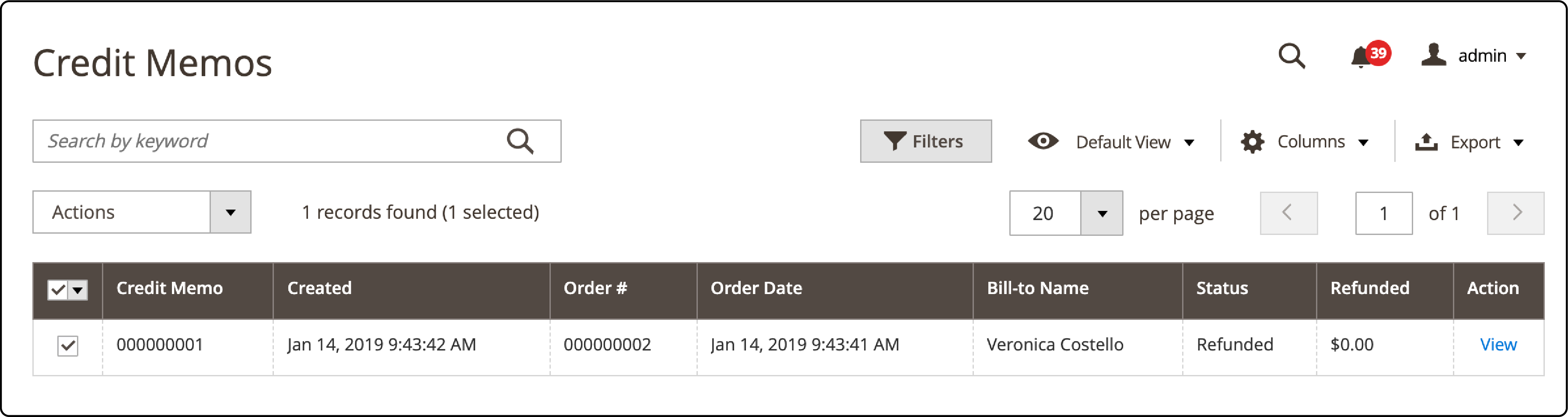 Navigating to Credit Memos Section in Magento 2 for Printing