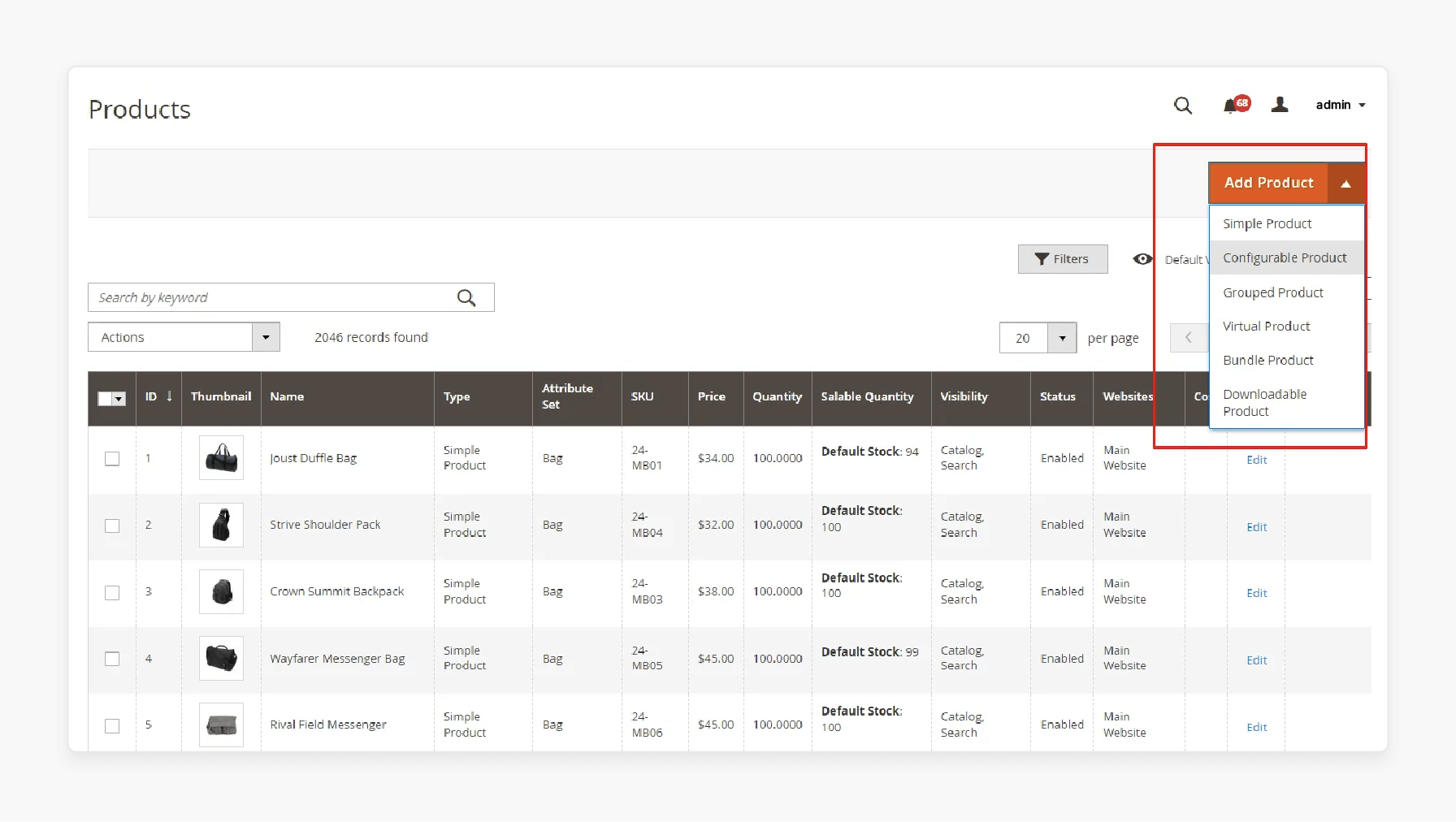 Setting up a configurable product in Magento 2, which allows multiple variants like color or size.