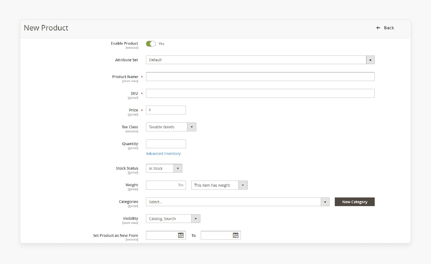 Selecting feature sets for configurable products in Magento 2, such as color, size, or style.