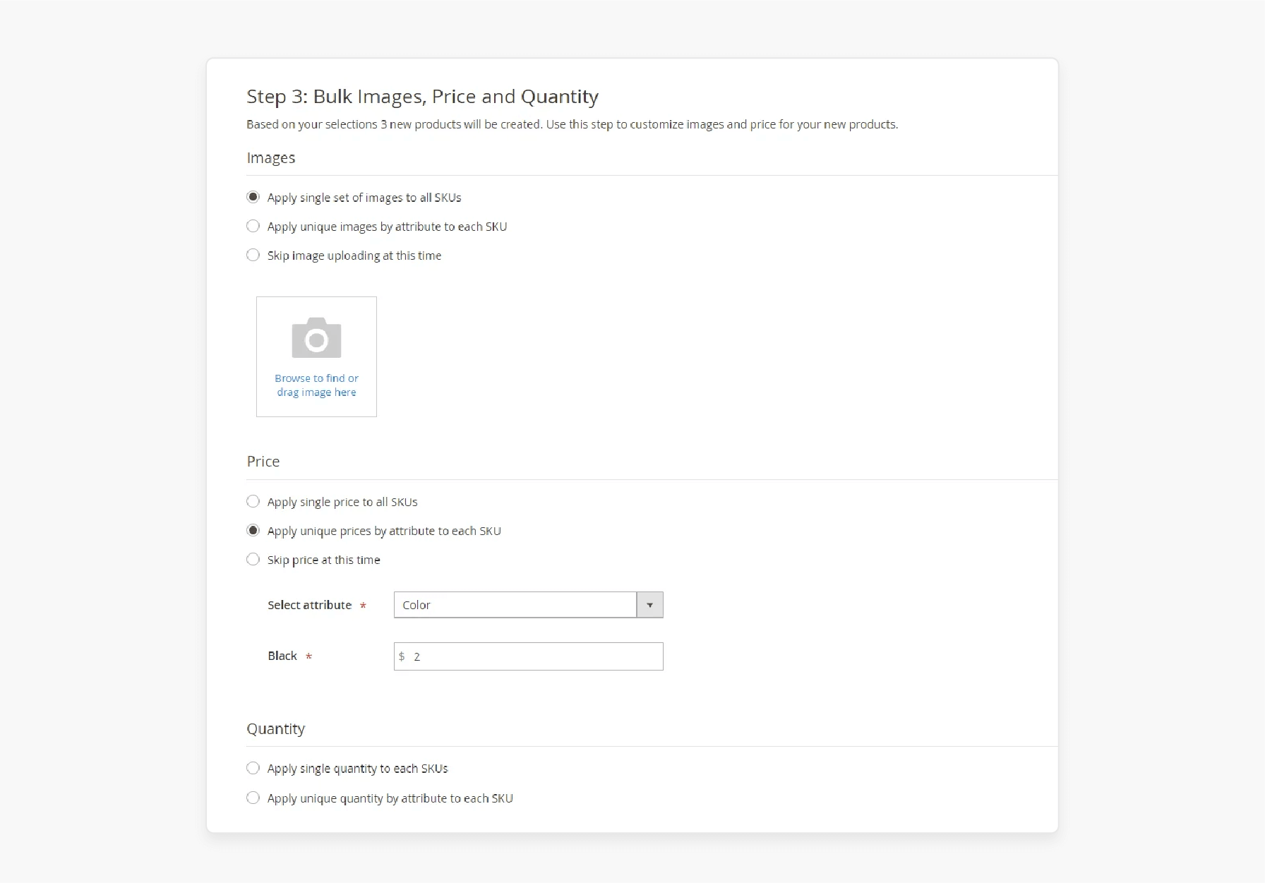 Setting up images, pricing, and stock quantities for each variant of a configurable product in Magento 2.