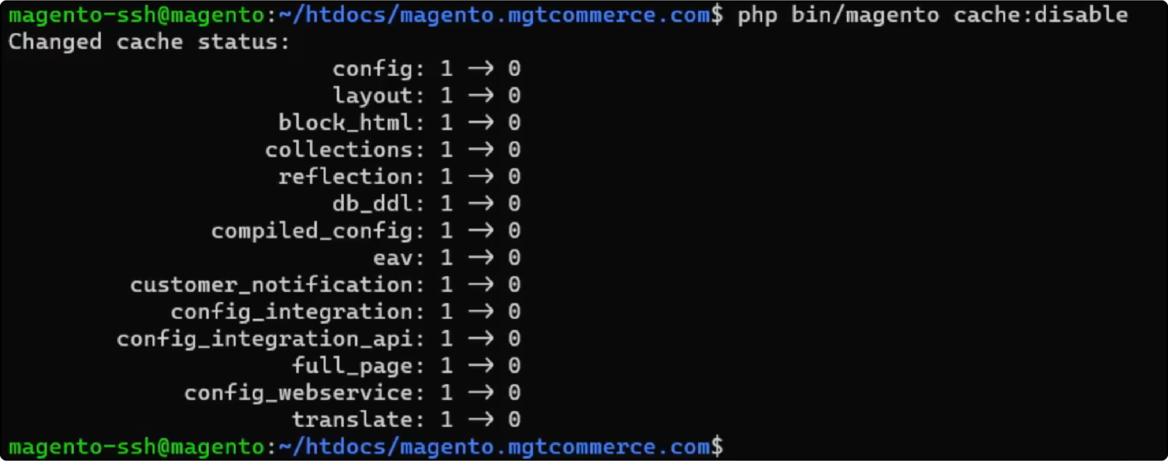 Command Line Steps to Disable Cache in Magento 2 for Website Updates