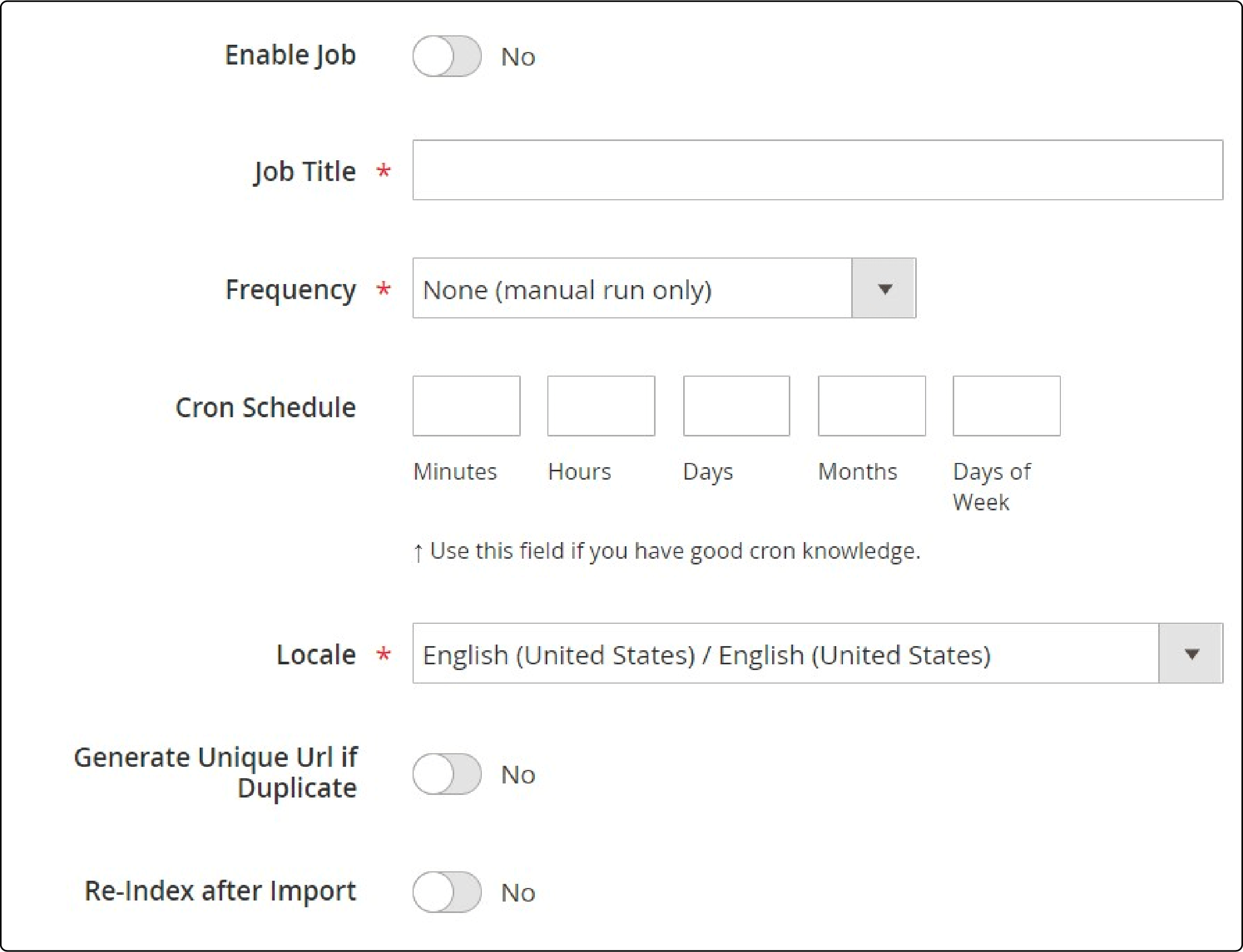 Interface showing general settings for migrating via API