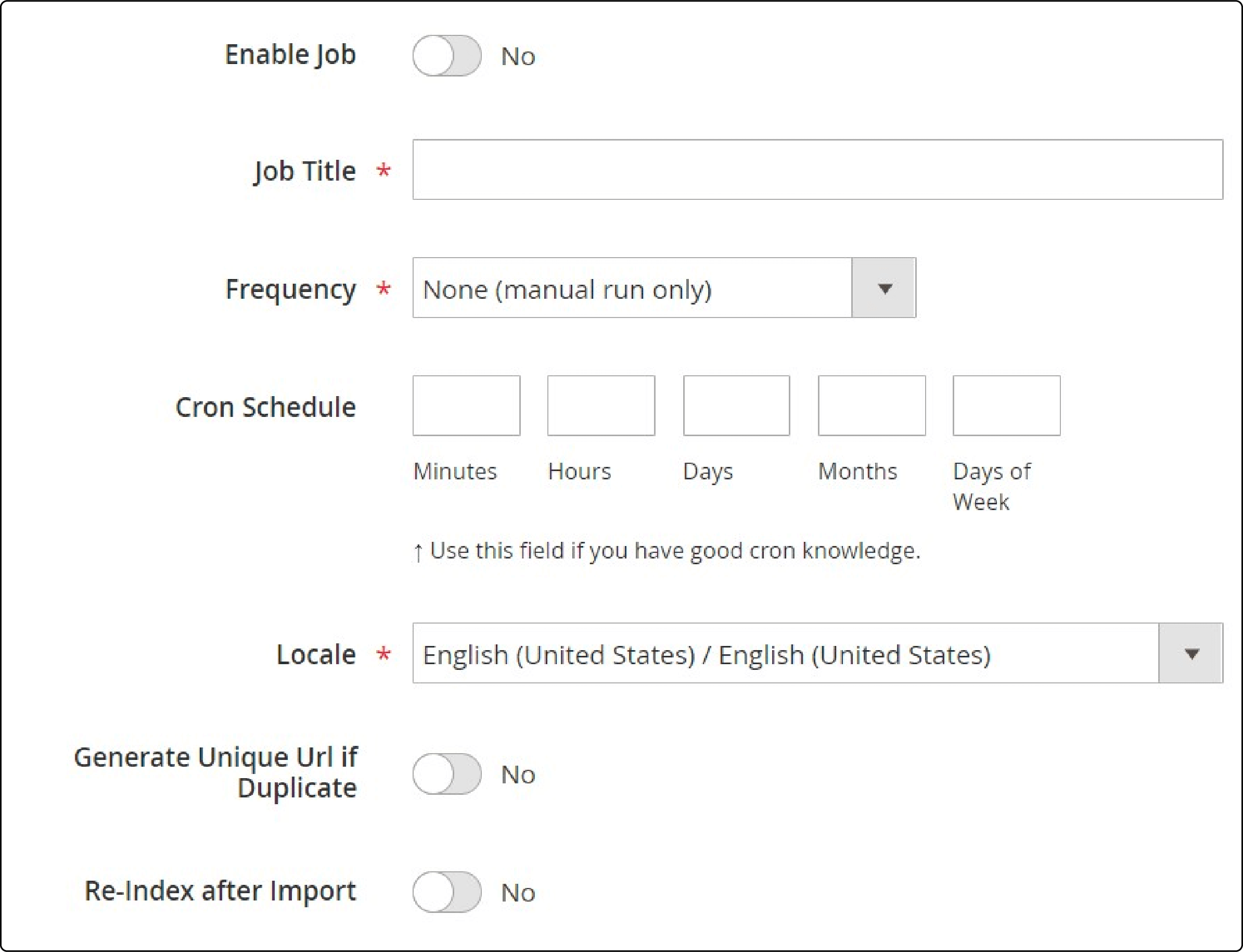 General settings interface for migrating ecommerce data via files