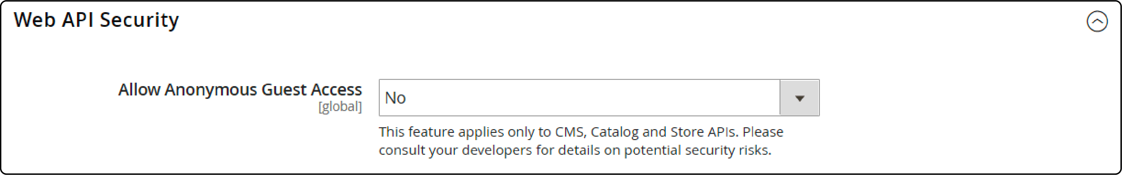 Procedure to adjust API guest access security in Magento 2's Admin settings